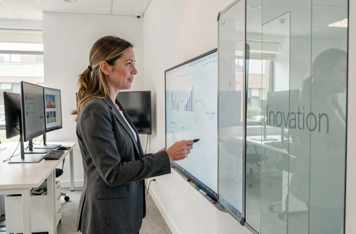 Maison de l'Innovation et du Numérique de Calais avec une professionnelle présentant dans un espace tech moderne