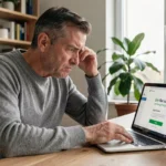 Homme frustré face à un problème de connexion sur son espace client EDF ENR Solaire depuis un ordinateur portable