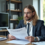 Professionnel d'affaires examinant des documents sur la réglementation TV