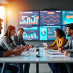 Professionnels en réunion autour d'une table pour une campagne marketing