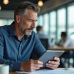Responsable de flotte d'entreprise consultant des données salariales sur tablette dans un bureau moderne