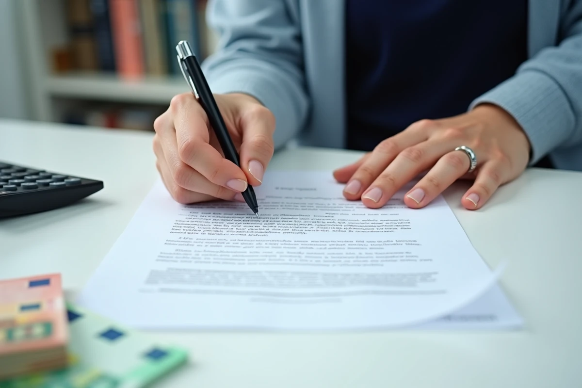 Gros plan sur une signature manuscrite apposée sur un document officiel de prêt entre particuliers