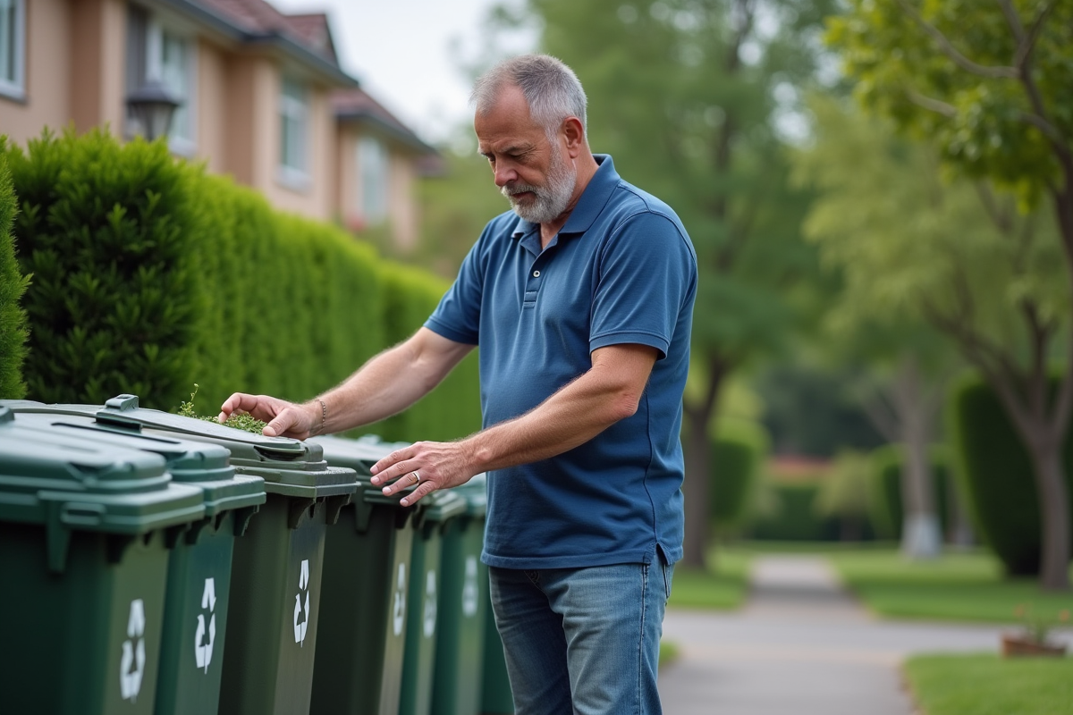 Homme triant des déchets recyclables et non recyclables